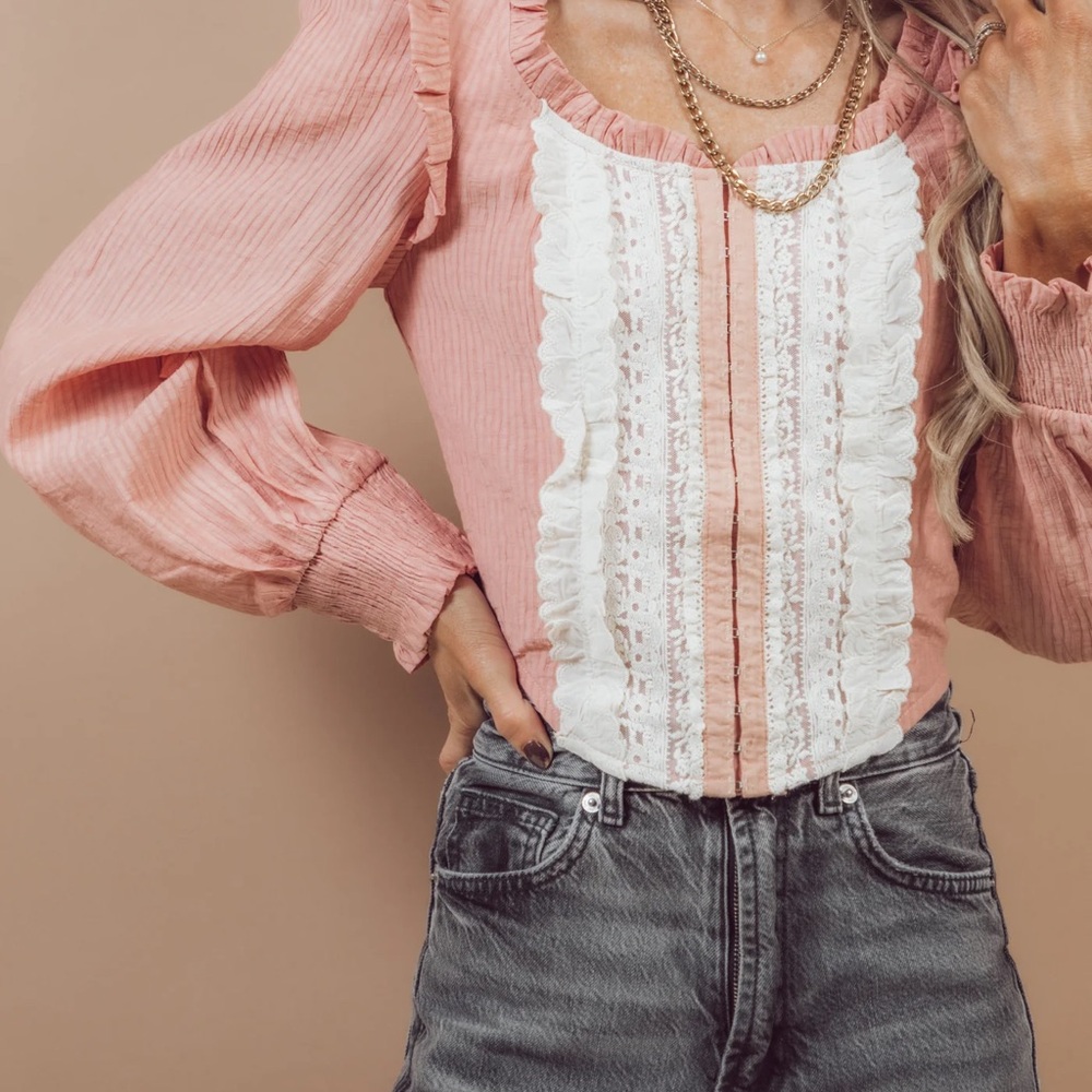 Shop Stevie Blush and Ivory Lace Blouse